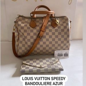 LOUIS VUTTON SPEEDY BANDOULIERE AZUR 30STRAP 🔐 WITH DUST BAG & MATCH WALLET